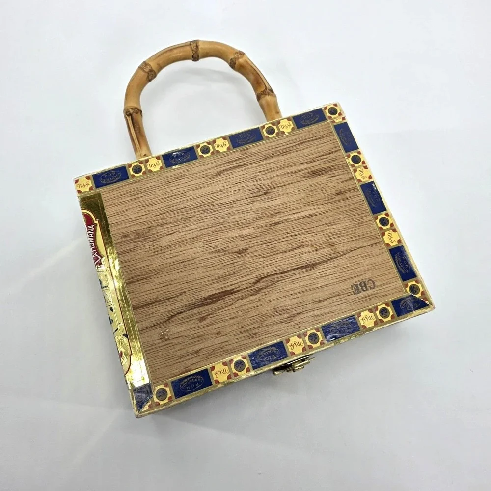 Vintage 1926 Picturegoer Magazine Wood Cigar‎ Box Purse Bamboo Top Handle